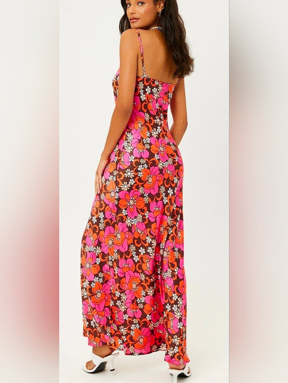 Frankie's Bikinis Tropical Floral Satin Slip Maxi Dress - Picture 2 of 5